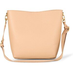 Women's Cream Leather Soft Bucket Tote Crossbody Strap Minimalist Design Handbag